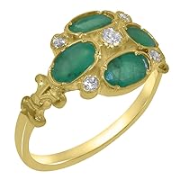 LBG 10k Yellow Gold Natural Diamond & Emerald Womens Cluster Ring - Sizes 4 to 12 Available