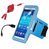 (Aqua) Smartphone Neoprene Armband for Xiaomi Redmi Note 4X Fastener Strap Sweatproof Especially for Running Hiking Traveling Climb Combo with Micro USB to OTG Adapter and Headphone Splitter Cable