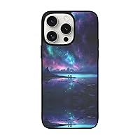Northern Lights Print for iPhone 15 Soft Glass Case Back+Soft Silicone TPU Shock Protective Case