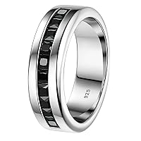 Mens Wedding Band 925 Sterling Silver Ring 1ct 10 Large Princess Cut 5A Black Cubic Zirconia Promise Ring For Him Size 7-14