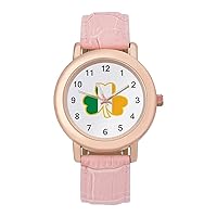 Irish Shamrock PU Leather Strap Watch Wristwatches Dress Watch for Women