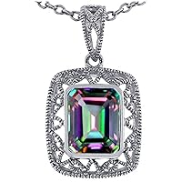 Emerald Cut Pendant Necklace Solid 10k White Gold