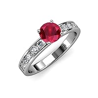 Ruby & Natural Diamond (SI2-I1, G-H) Engagement Ring 1.95 ctw 14K White Gold