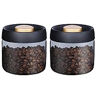 Coffee Bean Storage Container Airtight, Lid Sealed with Press-Down Vacuum, Borosilicate Glass Coffee Canister for Ground Coffee, Tea, Beans, Spices (Gray, 2pack, 16.1oz)