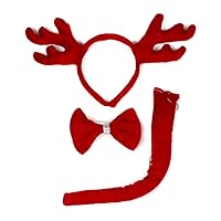 Christmas Red Reindeer Deer Headband Bowtie Tail 3pc Costume for Xmas Party