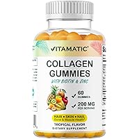 Vitamatic Hydrolyzed Collagen Gummies with Vitamin C, Zinc and Biotin, 200 mg - Healthy Skin Support - 60 Gummies