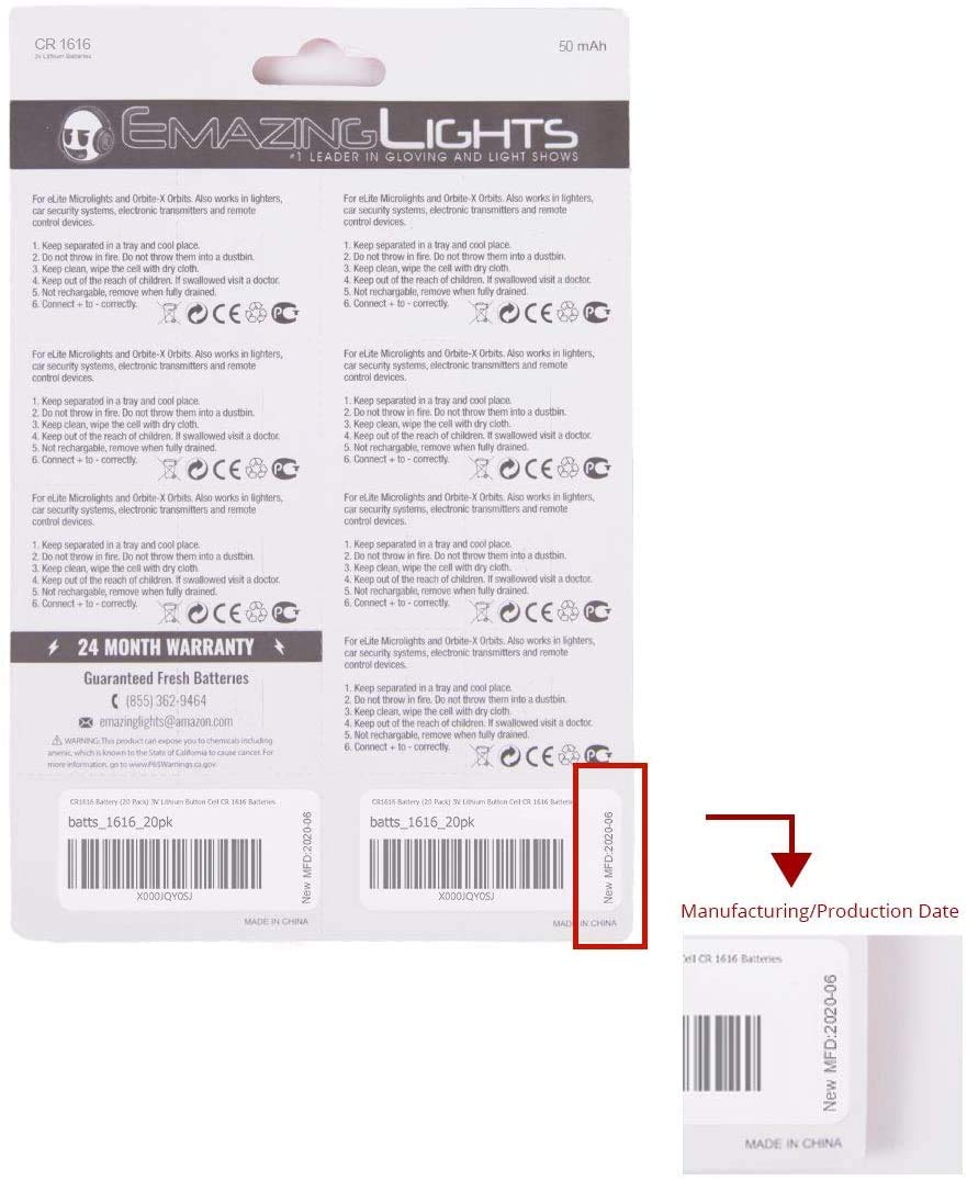 EmazingLights CR1616 Batteries 3 Volt Coin Cell Lithium 3V Button Battery (20 Pack)