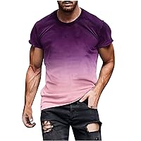 Mens Muscle Gym T-Shirts Casual Gradient Color Slim Pullover Graphic Tee Summer Workout Athletic Bodybuilding Tops