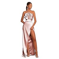 Beaded Straps Bridesmaid Dresses for Wedding with Slit Formal Satin Prom Dress Long for Women 2024