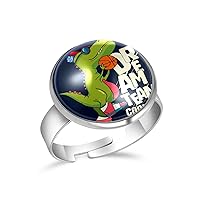 Cool Kid Dream Team Dinosaur Fantasy Playing Basketball Adjustable Rings for Women Girls, Stainless Steel Open Finger Rings Jewelry Gifts