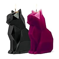 PyroPet Kisa Cat Candle Bundle (Black & Burgundy) - Unique Metallic Skeleton Design | Perfect Spooky Decor & Cat Lover Gift | 20-Hr Burn Time Each