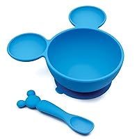 Bumkins Baby Bowls, Disney Mickey Mouse Silicone Baby Feeding Set, Suction Bowls for Baby and Toddler with Spoon, First Feeding Set, Platinum Silicone Bowl for Babies 4 Months