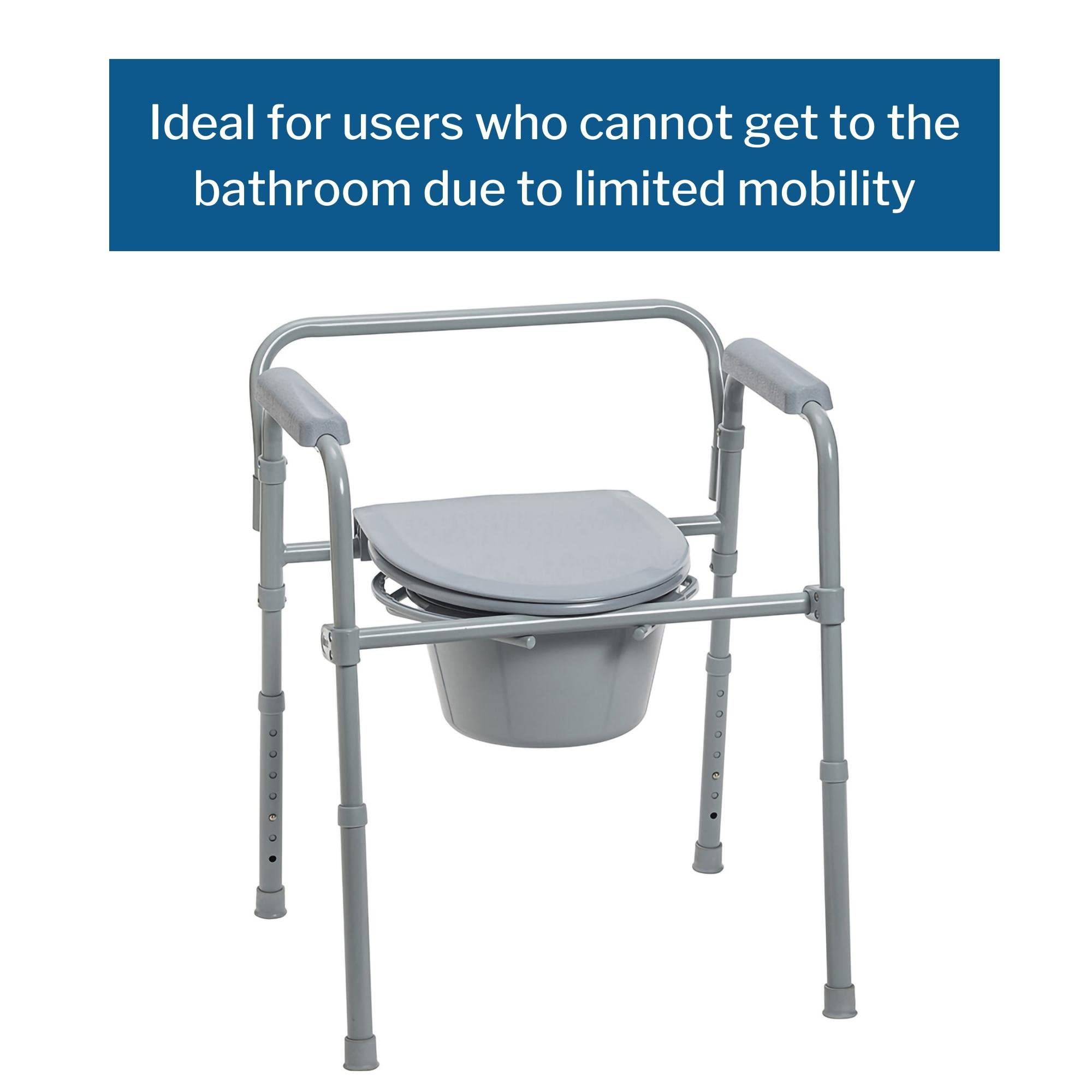 McKesson Folding Bariatric Commode Chair with 7.5 qt Bucket, 350 lbs Weight Capacity, 13 1/2 in Seat Width, 1 Count