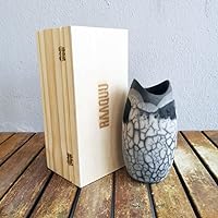 Koi 6.3 inch Raku Ceramic Pottery Vase with Gift Box Corporate Gift in a Pine Box - Personalized Rustic Boho Handmade Gift in Smoked Raku