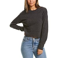 Monrow Women's Mini Cheetah Cut Off Boyfriend Sweatshirt, Vintage Black, Large