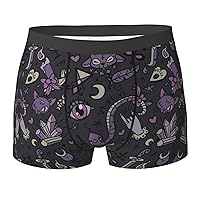 Men's Boxer Briefs, Purple Black Goth Spooky Print Covered Waistband Boxer Briefs, Stretch Moisture-Wicking Underwear