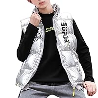 Boys Puffy Winter Coats Child Kids Toddler Baby Boys Girls Sleeveless Letter Winter Coats Boys (Silver, 8-10 Years)