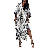Venasha Womens Caftan Plus Size Kaftans Casual V Neck Caftans Long Soft Beach Maxi Dress for Summer