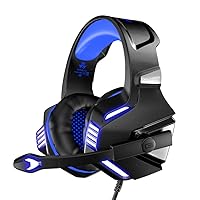VersionTECH. Stereo Gaming Headset for Xbox One, PS4, PC, Noise Isolating Over Ear Headphones with Mic，LED Light, 50mm Driver， Volume Control for Nintendo Switch(Audio),Laptop,Computer Games -Blue