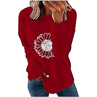 Sunflower Womens Crewneck Sweatshirt Cute Pattern Printing Long Sleeves Pullover Shirts Fall Spring Vacation Cloth