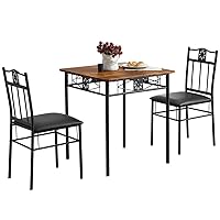 3-Piece Kitchen Dining Room Table Set for Small Spaces, PU Padded Chairs, Retro Brown, 27.5