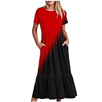 Women's 2024 Short Sleeve Dress Round Neck Casual Summer Maxi Dresses Sundress Flowy Spring Dresses with Pockets