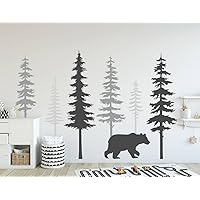 Nursery Wall Decals Pine Tree Stickers with Large Bear Removable Wall Mural Stickers Nursery Tree Art Nature Decals for Kid's Room Bedroom Home Decoration