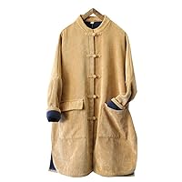 Womens Retro Chinese Button Down Cotton Blouse Jacket Comfy Long Sleeve Coat Long