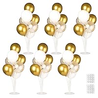 6 Sets Balloon Stand Kits, Balloon Sticks with Base for Table Centerpieces Graduation Birthday Baby Shower Gender Reveal Party Decorations(White&Gold)