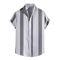 Men's Work Shirt Plaid Pearl Snap Shirts Short Sleeve Cuban Tees Vintage Western Shirts Casual Striped Shirts Tees