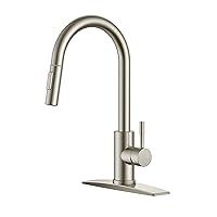 FORIOUS Kitchen Faucets, Brushed Nickel Kitchen Sink Faucet with Pull Down Sprayer, Modern Stainless Steel Faucet for Kitchen Sink, Bar, Farmhouse, Laundry, High Gooseneck Kitchen Faucet 1 or 3 Holes