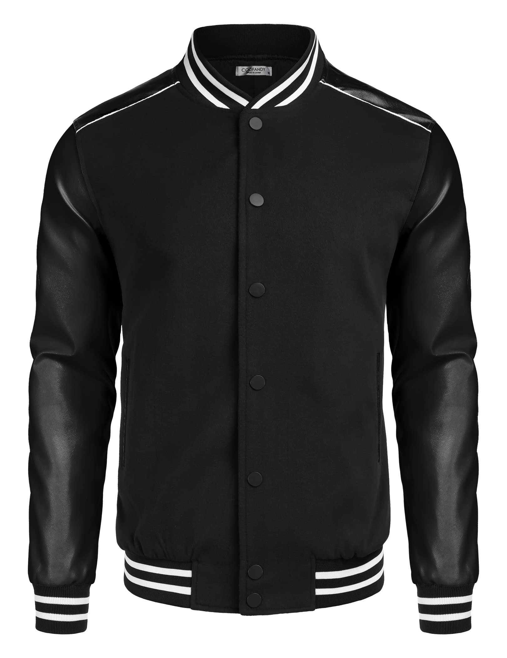 COOFANDY Mens Varsity Jacket Casual Leather Sleeve Baseball Letterman Bomber Jacket Coat