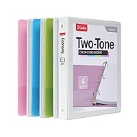 Cardinal 3 Ring Binders, 1 Inch, Round Rings, Holds 225 Sheets, ClearVue Presentation View, Non-Stick, Two-Tone Pastel Interiors, 4 Pack (1002479)