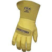 Youngstown Gloves Leather Utility Long Cuff Work Glove For Men - Kevlar Lined - Cut, Puncture, Flame Resistant, Arc Rated - Black/Tan, Large
