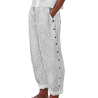 SNKSDGM Womens Wide Leg Cotton and Linen Pants Summer Dressy Casual High Waist Palazzo Pant Long Cropped Trouser with Pocket