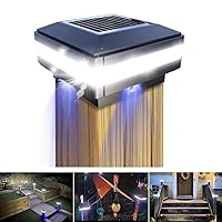 Solar Post Lights Outdoor Waterproof LED, GEYUEYA Solar Deck Fence Cap Light Fit for 4x4 5x5 6x6 Wooden Posts in Garden Patio Platform 6000K White Light, Black