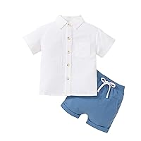 4 Piece Set Summer Korean Boys Short Sleeved Shirt Round Neck Shirt Casual Clothing Foreign Style Coat (Blue, 4-5 Years)