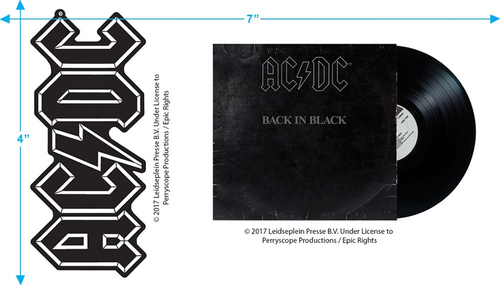 ACDC Back in Black Logo Rock Album Adult T Shirt & Stickers, Collection