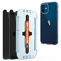 Spigen Tempered Glass Screen Protector [GlasTR EZ FIT - Privacy] and Ultra Hybrid Case Designed for iPhone 12 Case (2020) / Designed for iPhone 12 Pro Case (2020)