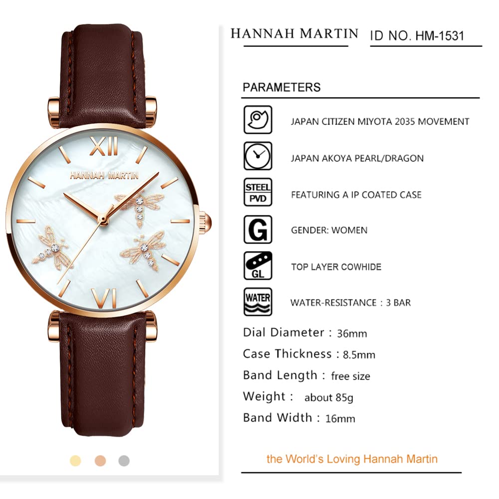 Hannah Martin Fashion Damen Armbanduhr Luxus Kleid Quarz Damen Armbanduhr