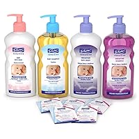Dr. Fischer Baby Bath Wash, Shampoo, Bedtime Bath Wash, Bedtime Shampoo, Cleansing Wipes Baby Bath Set - Baby Essentials for Newborn Boys & Girls, Made for Delicate Skin - Day & Night Newborn Bath Set