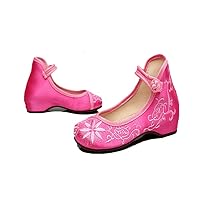 Girl's Embroidery Flat Ballet Shoes Kid's Cute Mary-Jane Dance Shoe Flat Sandal Shoe Rose Red