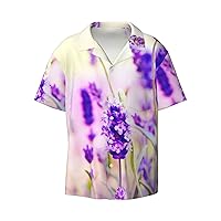 Beautiful Purple Lavender Men's Short-Sleeved Shirt, Casual Fashion Printed Shirt with Pocket