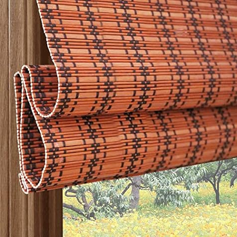 PASSENGER PIGEON Cordless Blackout Window Shades, Woven Wood Roll Up Window Blinds with Liner, Light Filtering Bamboo Roman Shade for Windows, Doors, French Door, 52" W x 48" H Pattern 7