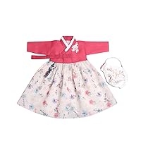 K-Hanbok Korean Traditional Clothing Baby Girl Printing Skirt Hanbok Set / Red / 100th Day-6 Age