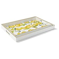 American Atelier Set of 2 Lemons Branches Rectangular Serving Tray with Handles- Indoor & Outdoor Platter for Home Entertaining, Cocktail Hour, Snacks, Barware, Perfume (Large 19x14, Small 18x12)