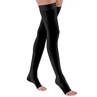 JOBST Relief 30-40mmHg Compression Stockings Thigh High Silicone Band, Open Toe, Black, Large Petite