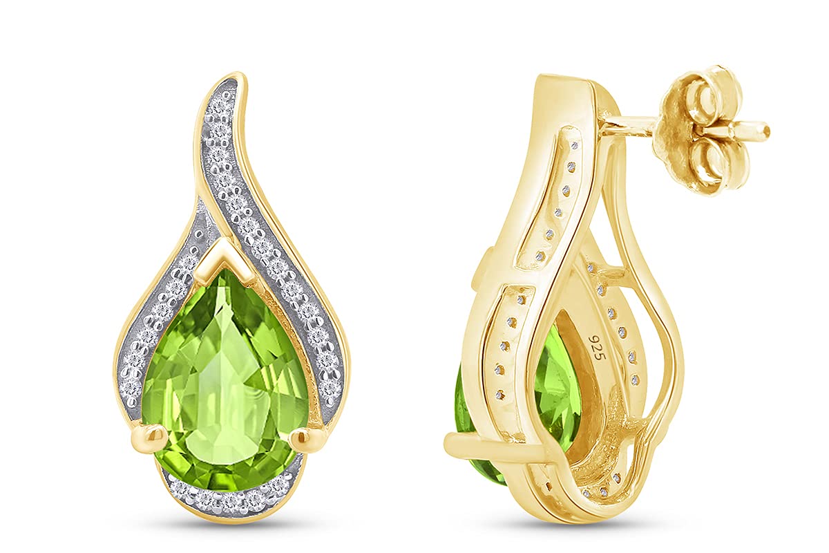 Pear Shape Simulated Birthstone Stud Earrings In 14k Yellow Gold Over 925 Sterling Silver