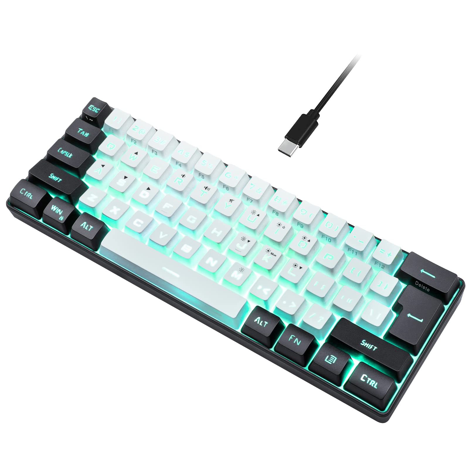 CTBTBESE 60% Wired Gaming Keyboard, RGB Backlit Mechanical Feeling Keyboard, Ultra-Compact Mini Waterproof Keyboard for PC Computer Gamer White and Black (White/Black)