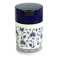 Teavac 6-Ounce Vacuum Sealed Tea Storage Container, Blue Cap and White Body/Floral Design